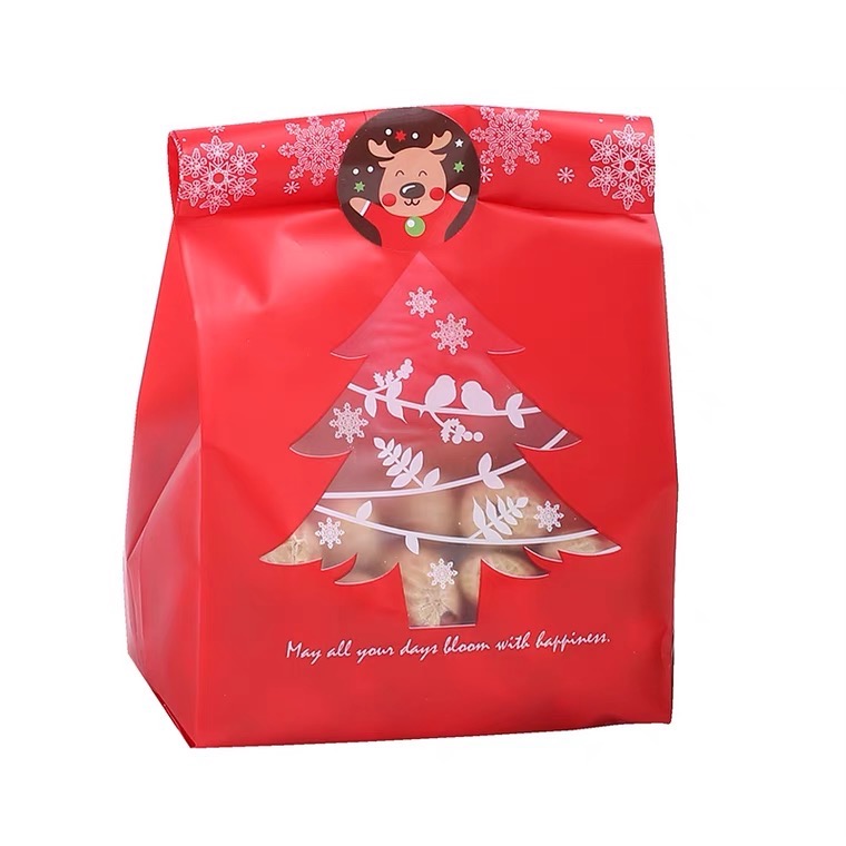 Túi đựng bánh cookies 9.5x20x6.7cm cây thông đỏ (10 chiếc)