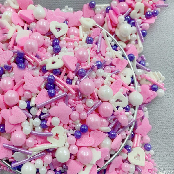 Cốm mix hạt tròn to xanh, hồng, trắng+ tim hồng+ hạt dẹt trắng, hồng 100g