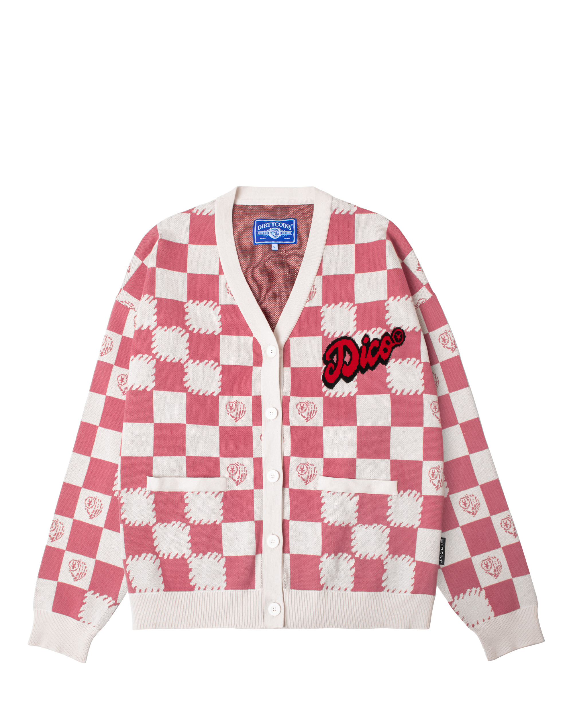 Dico Checkerboard Knit Cardigan - Pink