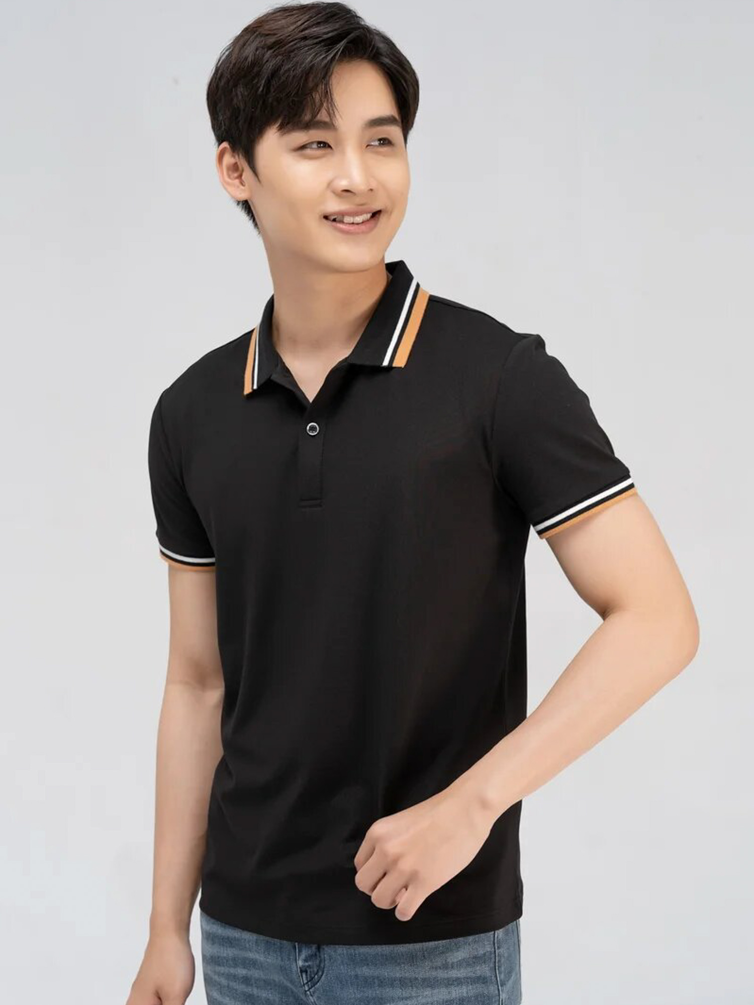 Áo Polo Nam Pique Mắt Chim Phối Bo Kẻ Nẹp