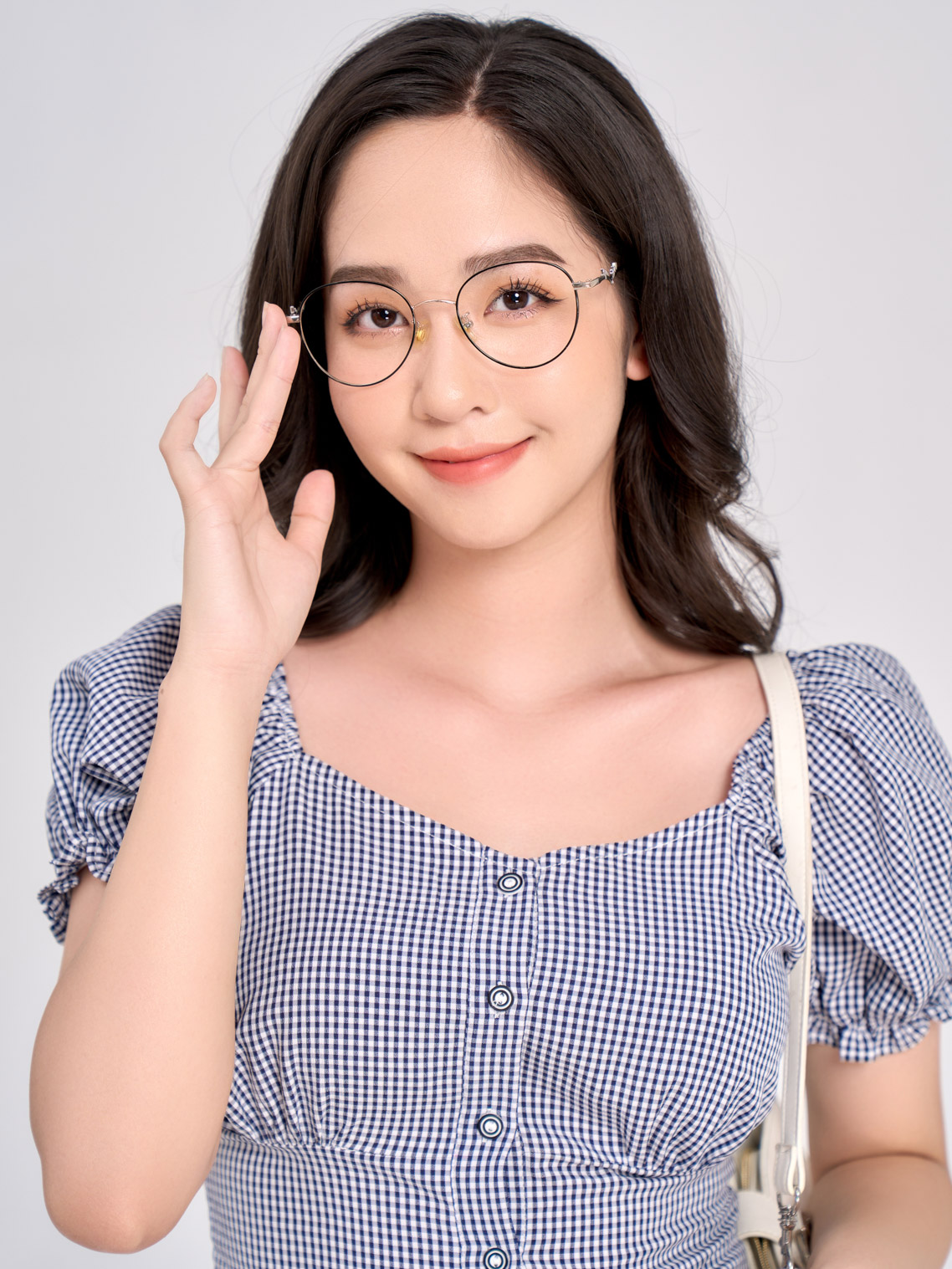 Áo Croptop Tay Ngắn Phồng Họa Tiết Gingham
