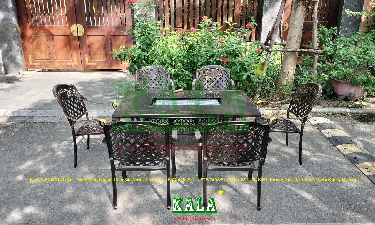 Bộ bàn ghế nhôm đúc sân vườn kèm bếp nướng BGND-BBQ9015QT