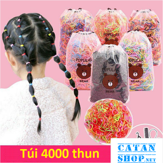 Túi chun cột tóc 4000 sợi cho bé gái Túi gấu dây thun buộc tóc nhiều màu phụ kiện tóc GD575-Thun4K