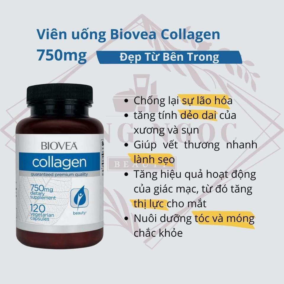 Viên uống Biovea Collagen 750mg đẹp da, ngăn ngừa viêm xương khớp
