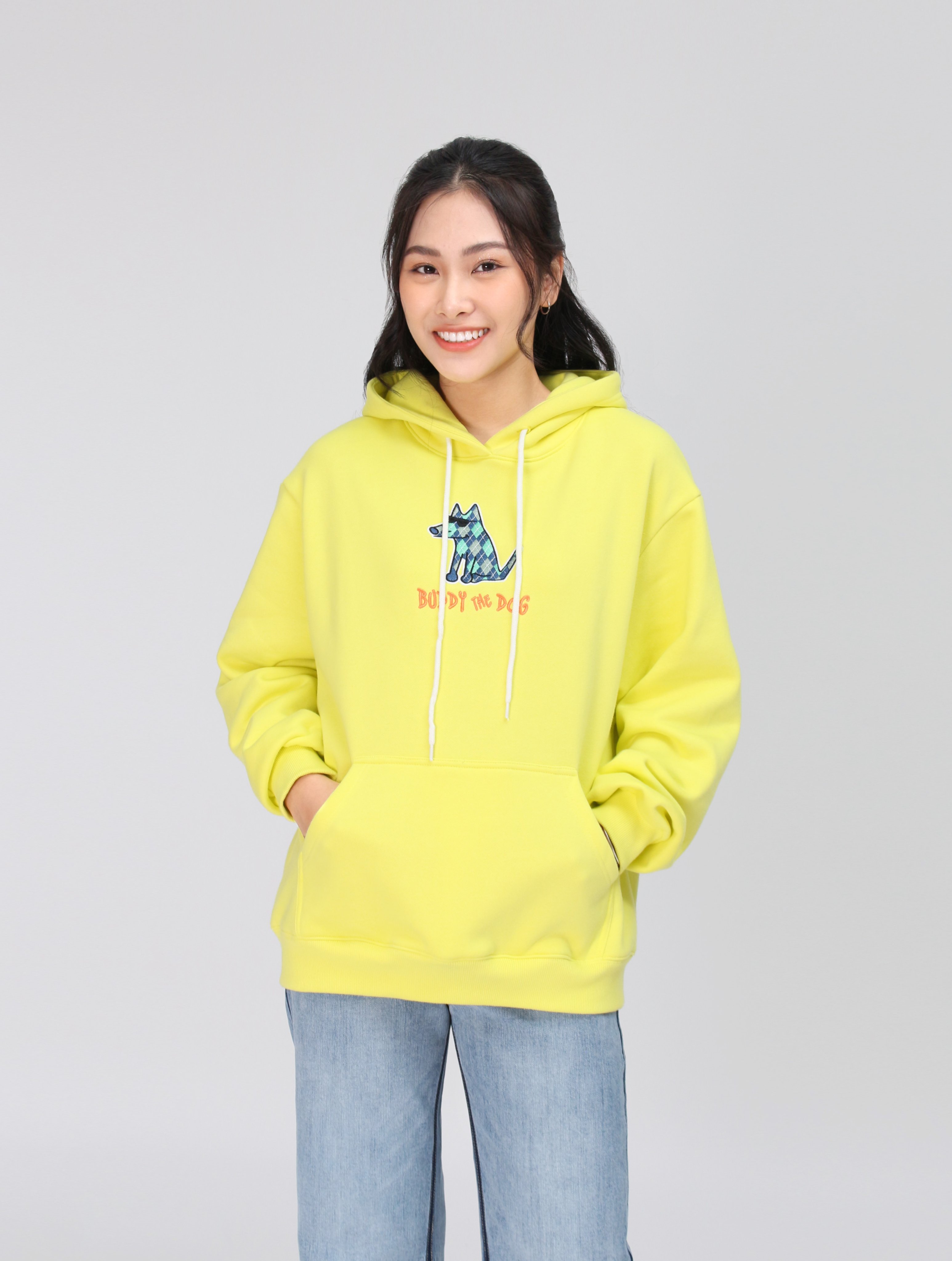 Áo hoodie in chó màu neon 221ANU06