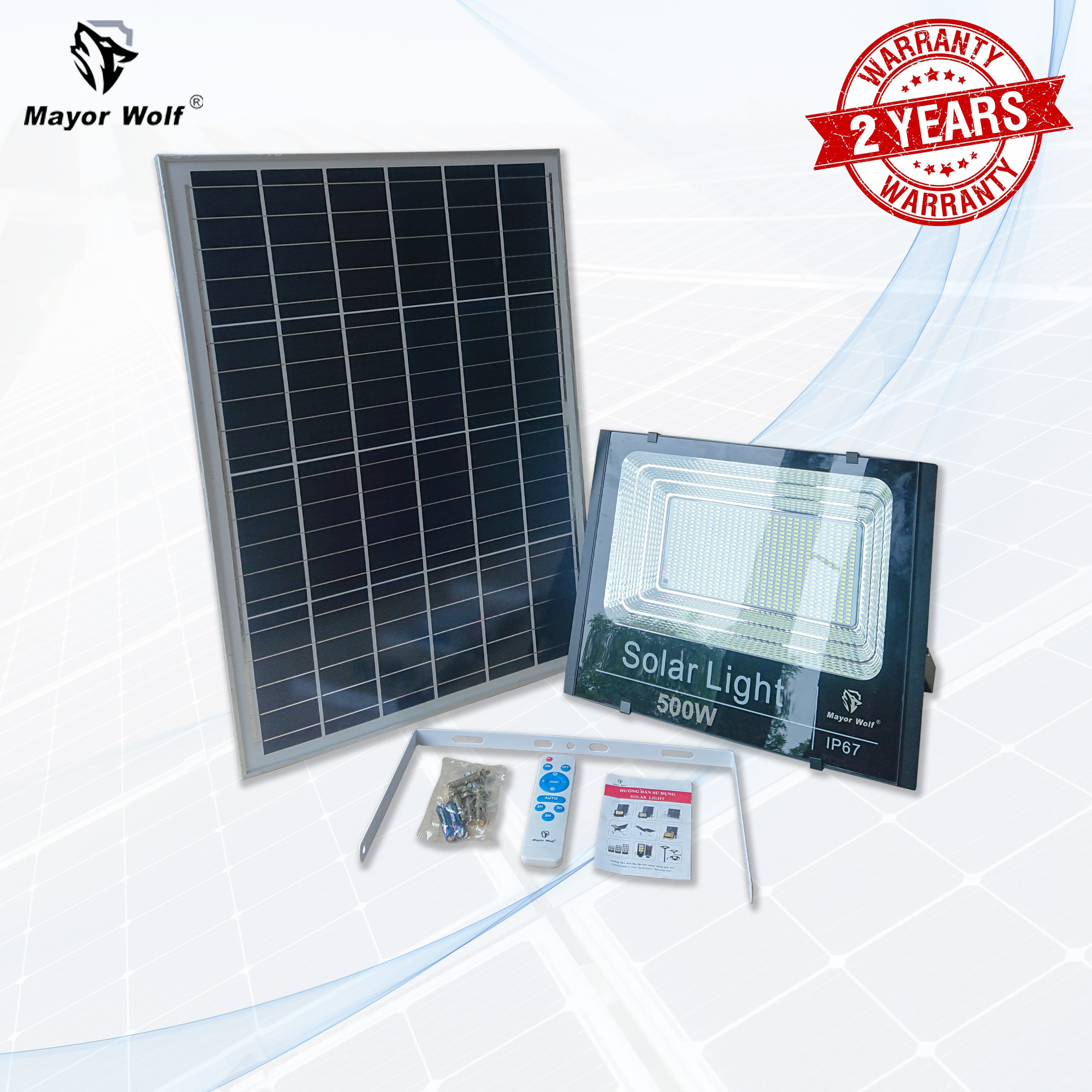 500W-Đèn pha năng lượng mặt trời vỏ nhôm đúc