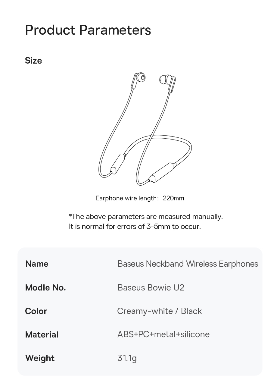 chube Tai Nghe Bluetooth Baseus Bowie U2 Neckband Wireless Earphones Black