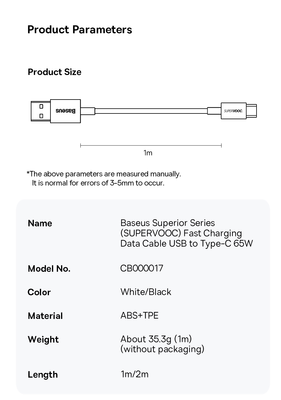 chube Cáp sạc nhanh 65W SUPERVOOC Baseus Superior Series Fast Charging Data Cable USB to Type-C