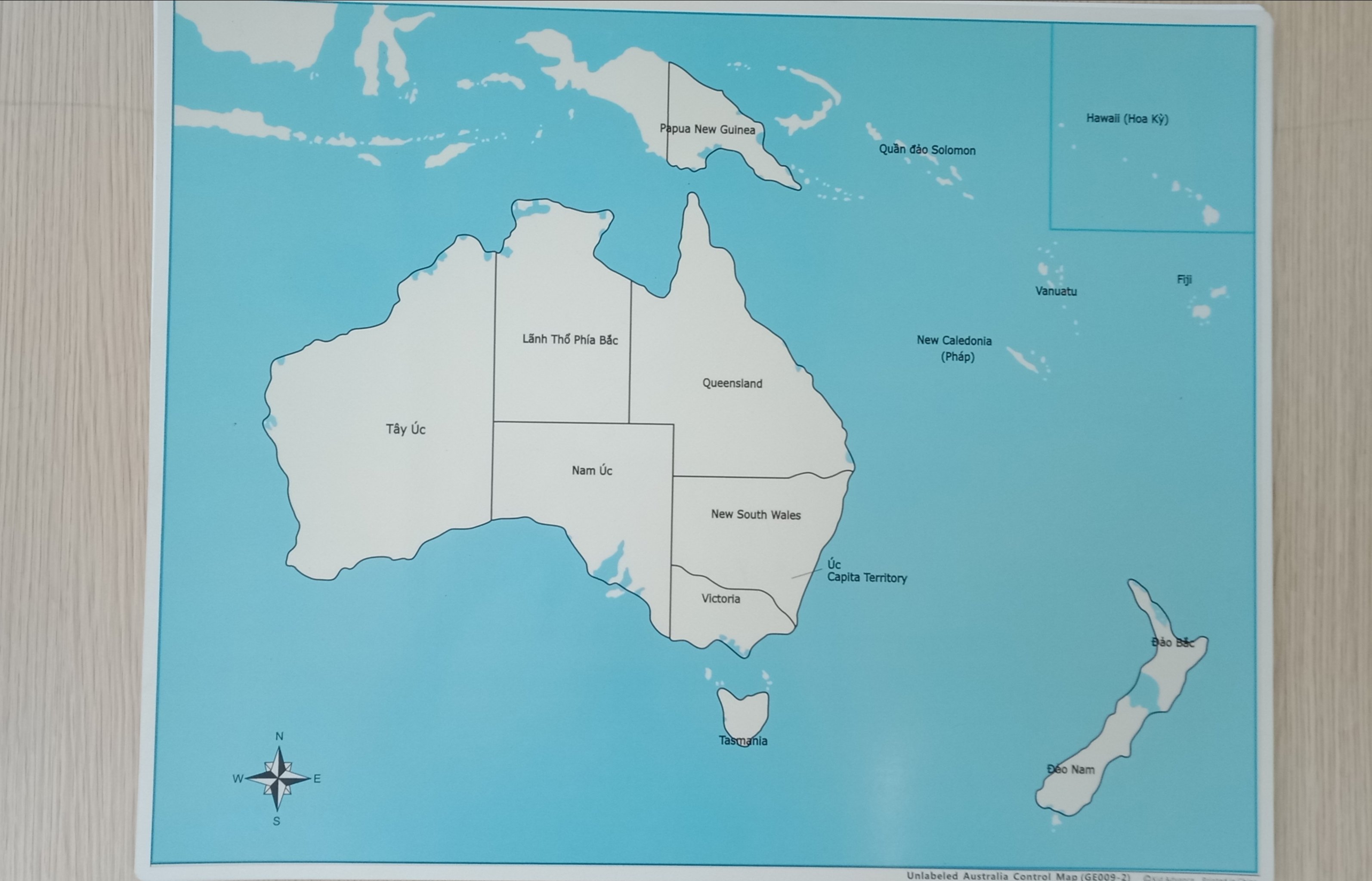Bảng kiểm soát Bản đồ Châu Úc có chữ - Tiếng Việt