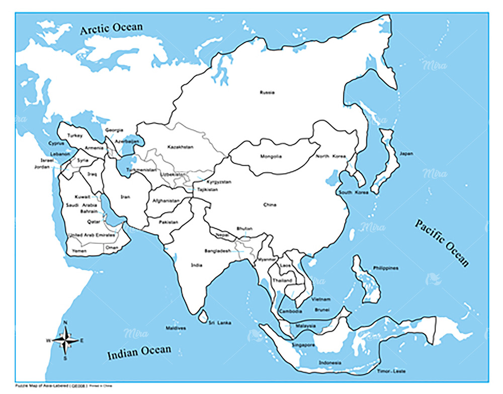 Bảng kiểm soát Bản đồ Châu Á có chữ (Plastic) - Tiếng Anh