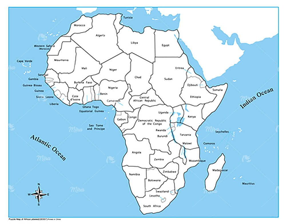 Bảng kiểm soát Bản đồ Châu Phi có chữ (Plastic) - Tiếng Anh
