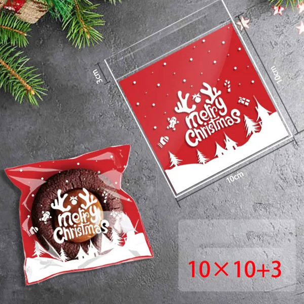 Túi dán mép Merry Christmas đỏ (100c) 10*10 cm