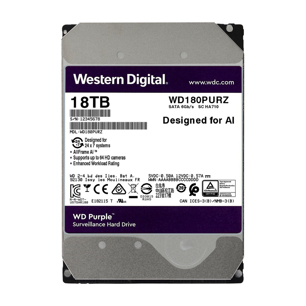 HDD WD Purple 18TB 3.5 inch SATA III 512MB Cache 7200RPM WD180PURZ