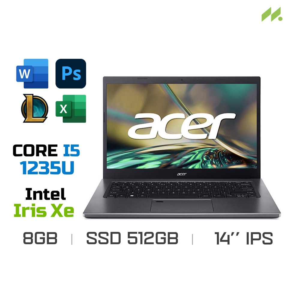 Laptop Acer Aspire 5 A514-55-5954 NX.K5BSV.001 (i5-1235U, Iris Xe Graphics, Ram 8GB DDR4, SSD 512GB, 14 Inch IPS FHD)