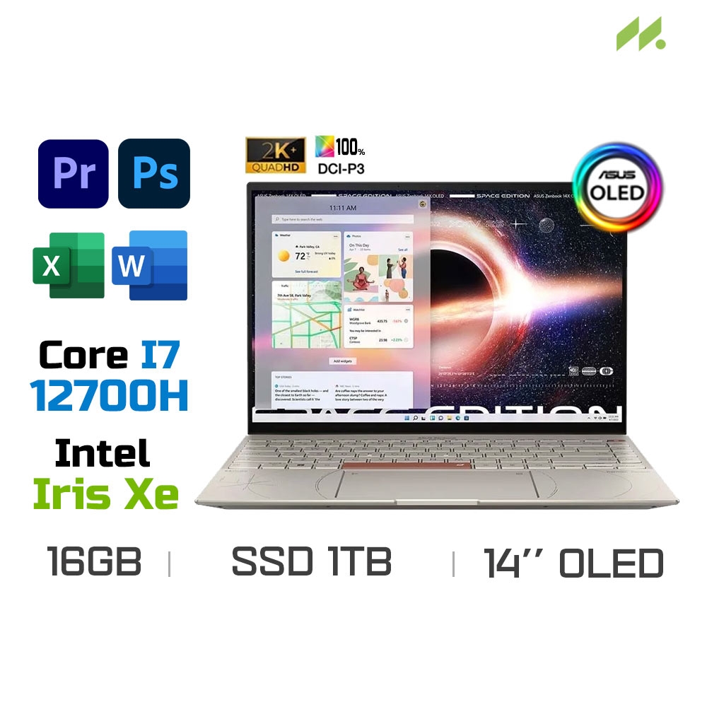 Laptop Asus Zenbook 14X OLED Space Edition UX5401ZAS-KN070W (i7-12700H, Iris Xe Graphics, Ram 16GB DDR5, SSD 1TB, 14 Inch OLED 2.8K)