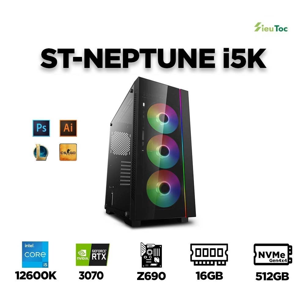 PC ST-NEPTUNE i5K (i5-12600K, RTX 3070 8GB OC, Ram 16GB, SSD 512GB, 750W)