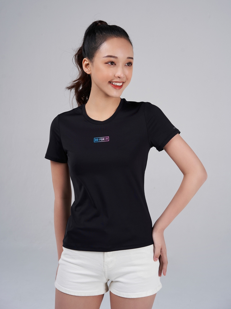 Áo T-Shirt Nữ In Ngực Thể Thao Mềm Mịn Thông Thoáng - Đen