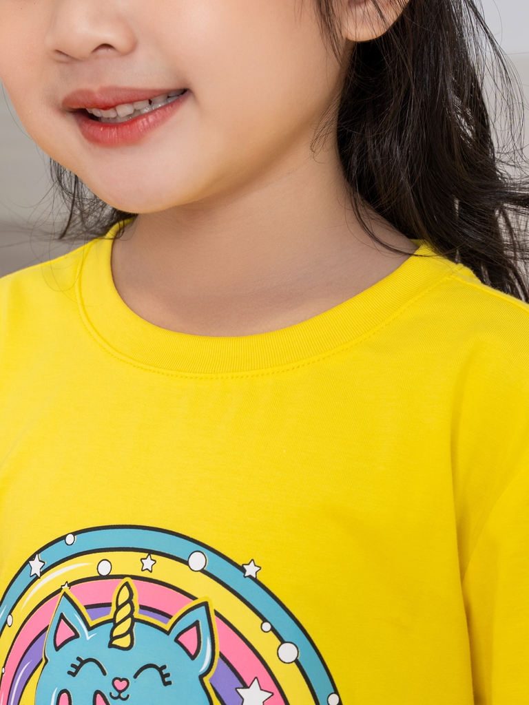 Áo Phông Trẻ Em Cổ Tròn In Hình Cầu Vồng Sắc Màu