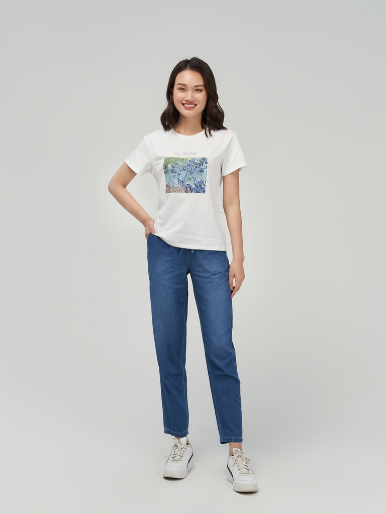 Áo T-Shirt Nữ Cotton USA In Hoa Iris - Van Gogh