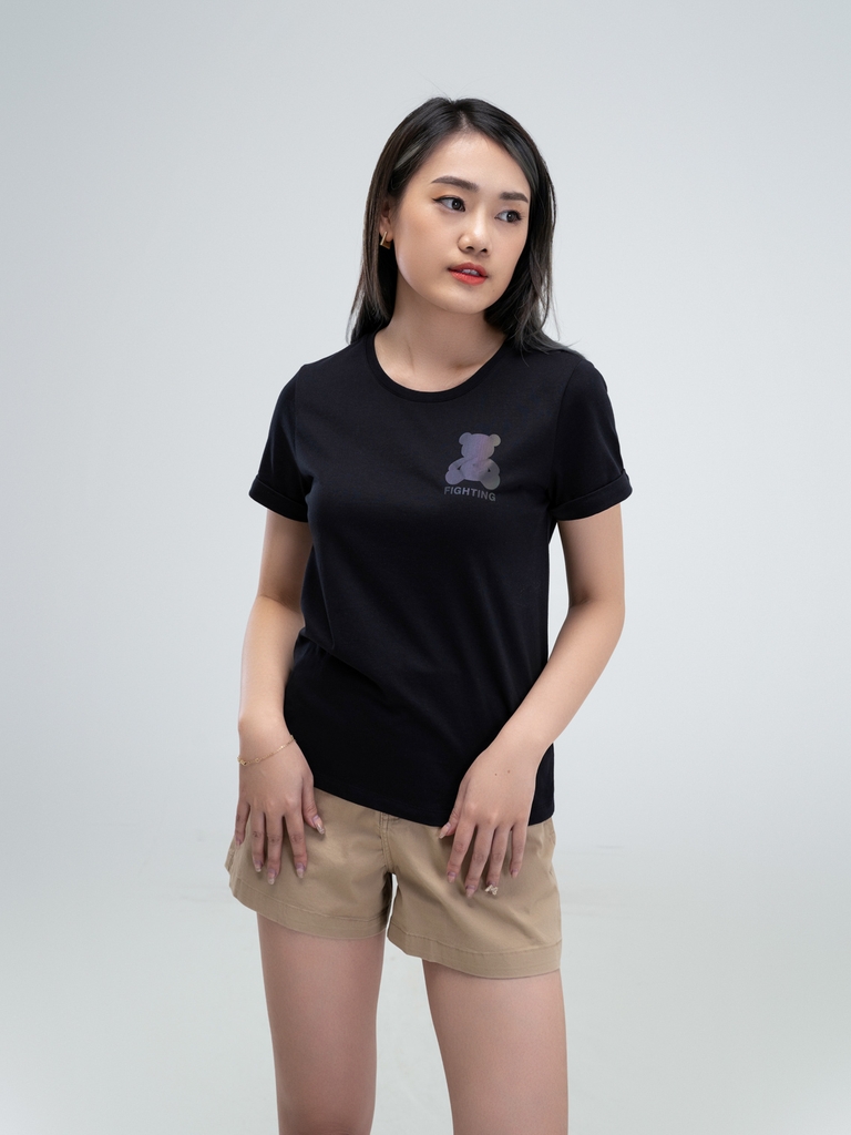 Áo T-Shirt Nữ Cotton Dáng Suông In Gấu Fighting