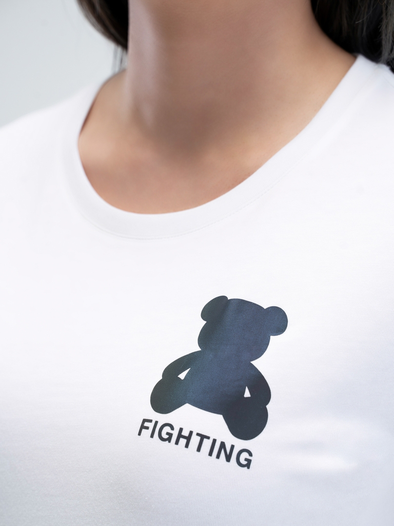 Áo TShirt Nữ Cotton Dáng Suông In Gấu Fighting