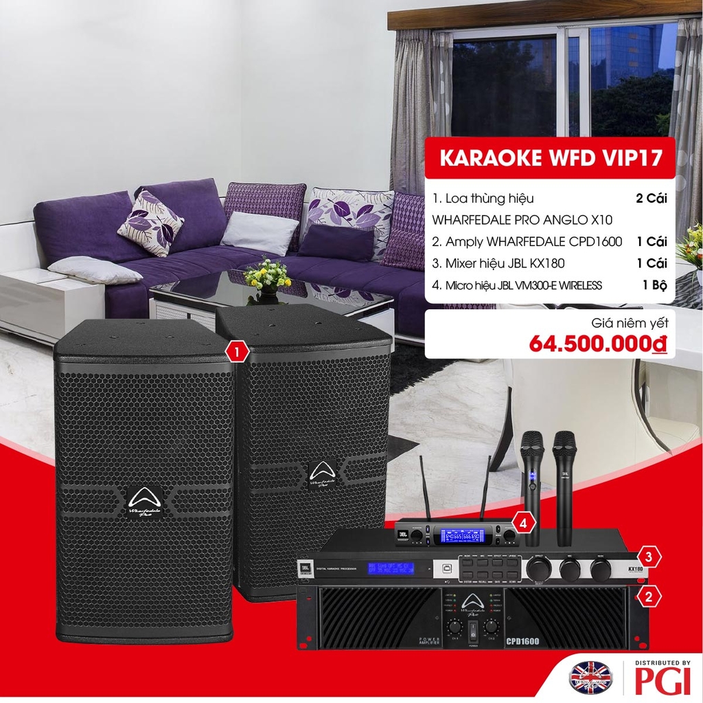 KARA WFD VIP17 - Combo Karaoke (Loa Wharfedale Pro Anglo X10 + WFD CPD1600 + JBL KX180 + JBL VM300) - Hàng Chính hãng PGI