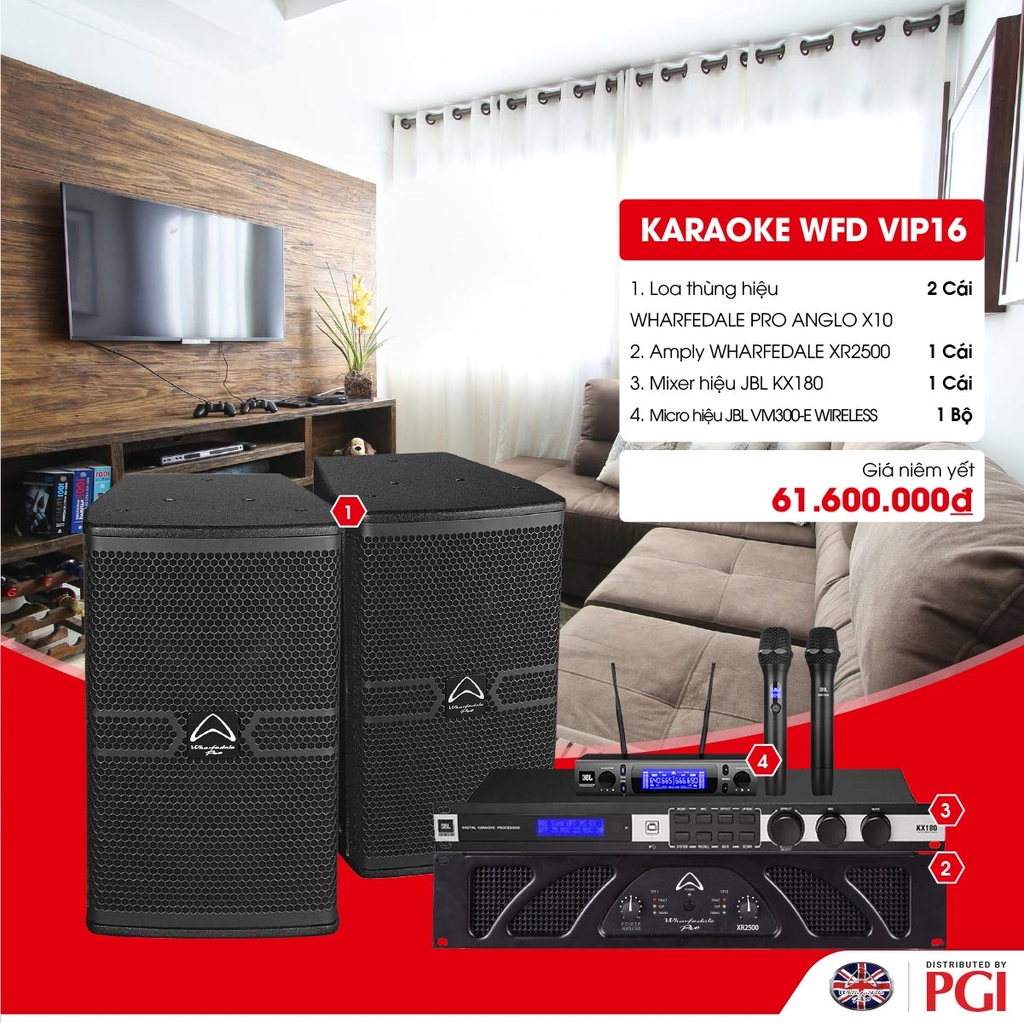 KARA WFD VIP16 - Combo Karaoke (Loa Wharfedale Pro Anglo X10 + WFD XR2500 + JBL KX180 + JBL VM300) - Hàng Chính hãng PGI