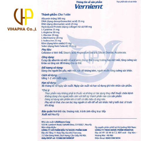 Vernient - Tăng cường sức đề kháng Hộp 60v
