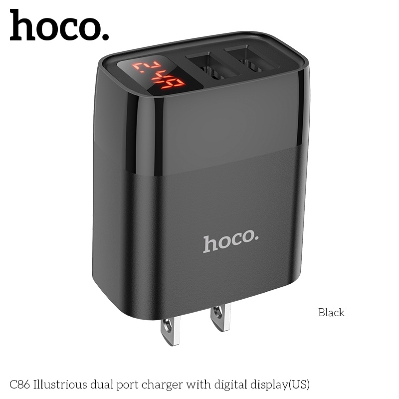 Cóc Sạc Nhanh Hoco C86 2 Cổng USB Màn Hình Led 2.4A