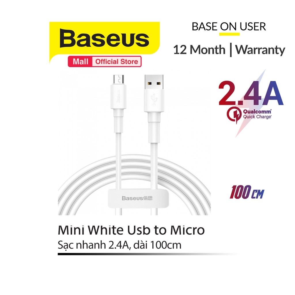 Cáp sạc nhanh, siêu bền Baseus Mini White (Type C/ Lightning/ Micro, Quick Charging & Sync Data TPE Cable)