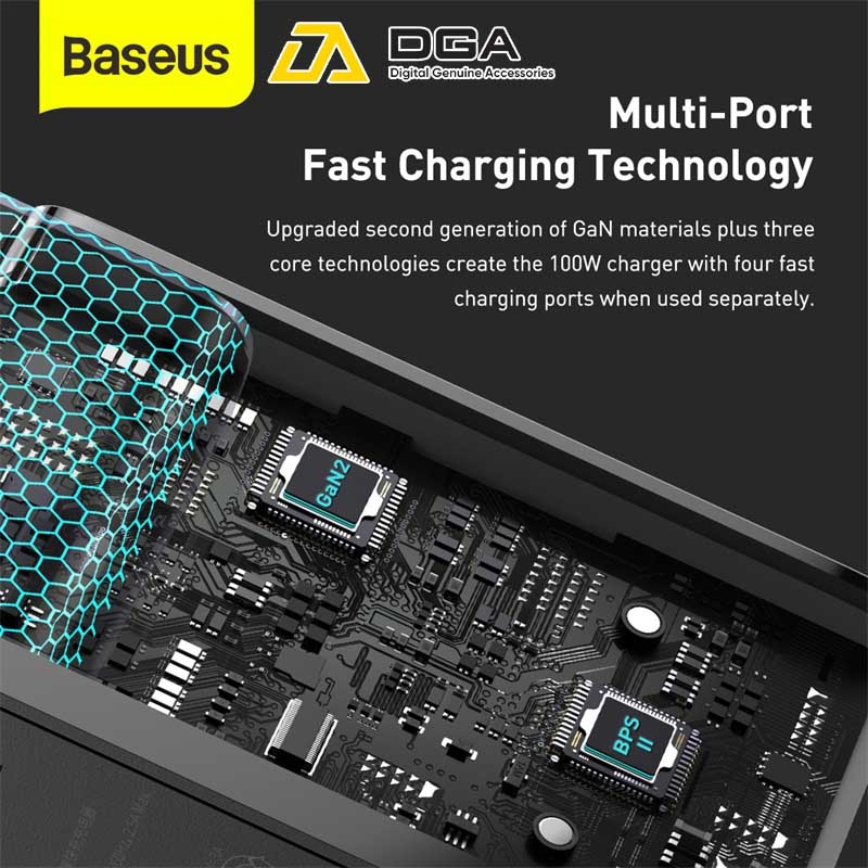 Cóc sạc siêu nhanh Baseus GaN2 Fast Charger 1C 100W (GaN2 Technology, QC5.0/QC4.0/PD3.0/ PPS Multi Quick Charge Protocol Support)