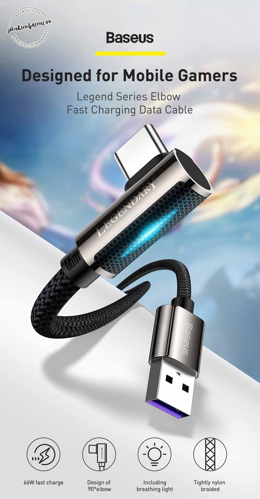Cáp sạc nhanh 66W USB Type C Legend Series Elbow Fast Charging Data Cable