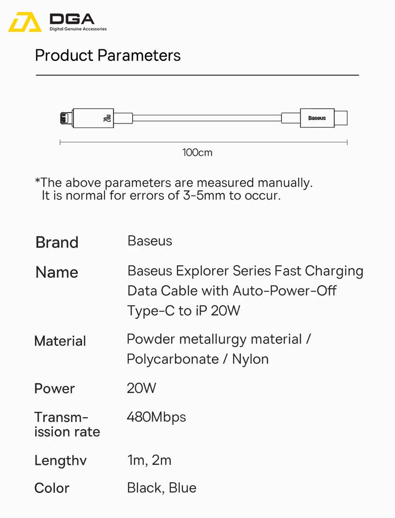 Cáp Sạc nhanh 20W Tự Ngắt Gen2 Baseus Explorer Series cho iPhone/ iPad (Type C / USB ra iPhone Lightning)