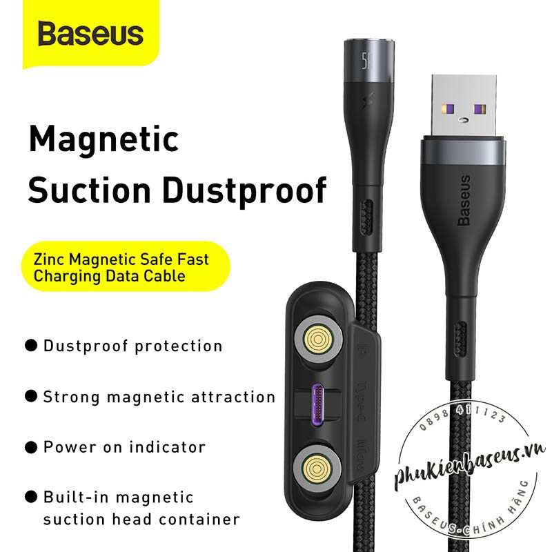 Cáp từ hỗ trợ sạc nhanh Baseus Zinc Magnetic Gen5 Safe Fast Charging Cable