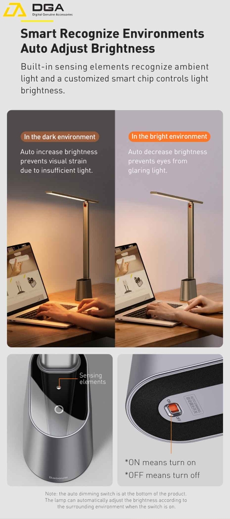 Đèn để bàn thông minh Baseus Smart Eye Series Charging Folding Reading Desk Lamp (Cảm biến ánh sáng tự động, pin sạc, 3000k - 6000k Full-Spectrum, Foldable and Rechargeable Reading Lamp)