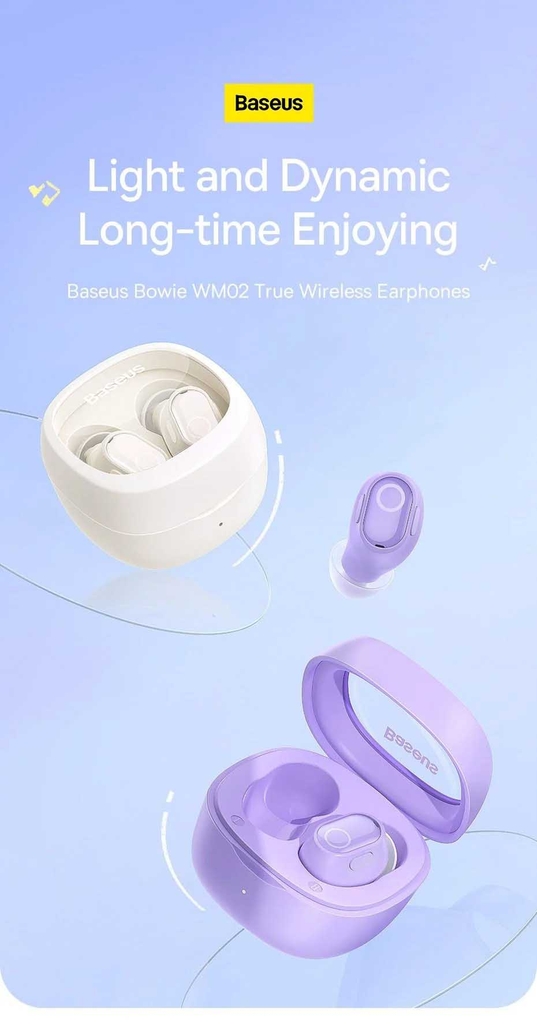 Tai Nghe Không Dây Bluetooth Baseus Bowie WM02 True Wireless Earphones (Bluetooth V5.3, 25h sử dụng, Kích thước nhỏ gọn, Thời Trang, APP Control)