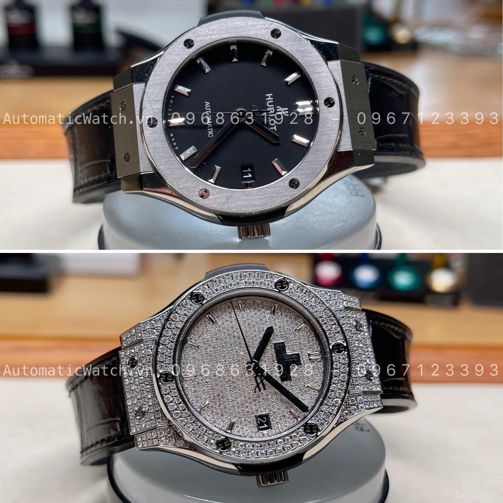 Độ Full Kim Cương Vỏ Đồng Hồ Hublot Classic Fusion Titanium 38mm Watch