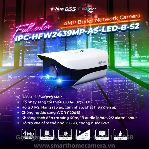 CAMERA IP DAHUA DH-IPC-HFW2439MP-AS-LED-B-S2