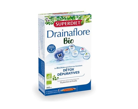 Thải độc gan thận da phổi ruột Detox Drainaflore BIO 5 trong 1 Superdiet 20 ống