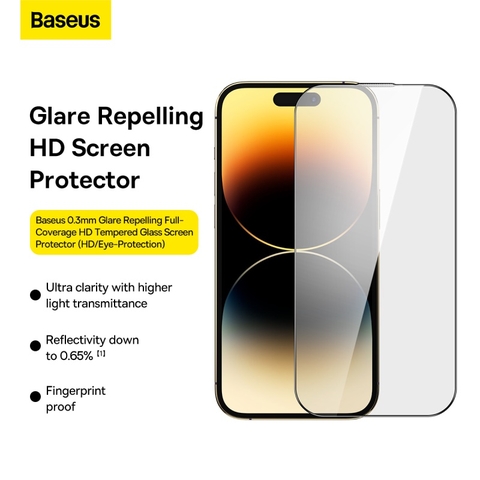 Kính cường lực Baseus 0.3mm Glare Repelling Full-Coverage HD Tempered Glass Screen Protector for iP 13/13 Pro/14, Clear