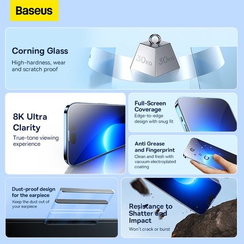 Kính cường lực All-glass Corning Tempered Glass EasyStick Film (Cellular Dust-proof) iP14 (Pack of 2)