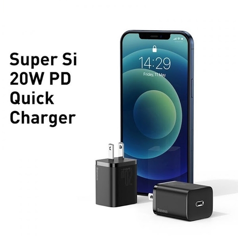 Bộ sạc nhanh, nhỏ gọn Baseus Super Si Quick Charger 20W dùng cho iPhone 12/iP11/XS Max (Type C, 20W/18W, PD/ QC3.0 Quick charger)