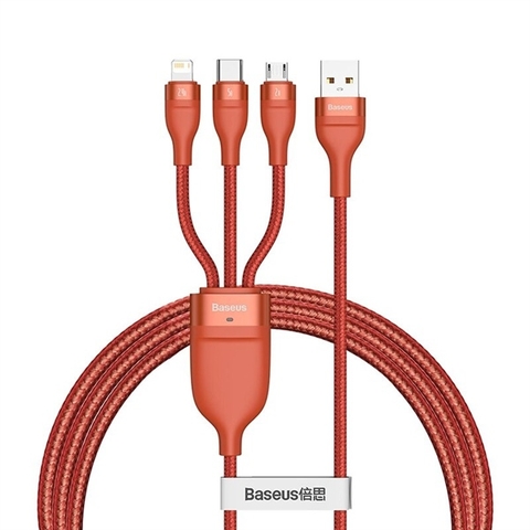Cáp sạc nhanh 3 đầu Baseus Flash Series 3in1 (USB to Type C/ Lightning/ Micro, 5A/66W Quick Charging & Data Cable)