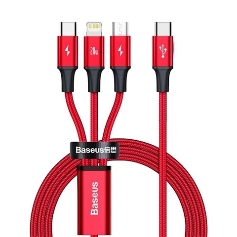 Cáp sạc 3 đầu Baseus Rapid Series 3-in-1 PD 20W (Type C to Type C / Lightning/ Micro USB, Fast Charging & Data Cable )