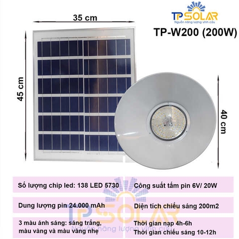 [200W] Đèn Thả Hình Loa Năng Lượng Mặt Trời TP Solar TP-W200 Cổ Điển 3 Màu