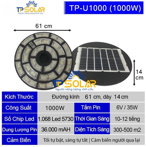 [1000W] Đèn UFO Năng Lượng Mặt Trời TP Solar TP-U1000 Chiếu Sáng 360 Độ