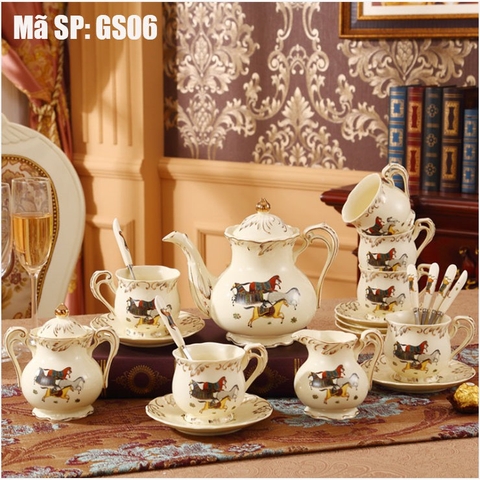 Bộ tách trà cao cấp in hình mã đáo GS06