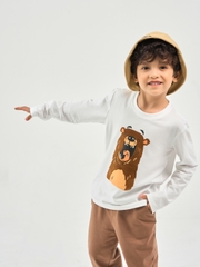 Áo thun dài tay trẻ em in gấu cổ tròn
