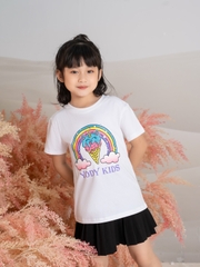 Áo Phông Trẻ Em Cổ Tròn In Hình Cầu Vồng Sắc Màu