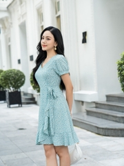 Váy Voan Hoa Nhí Cổ Tim Tay Bồng